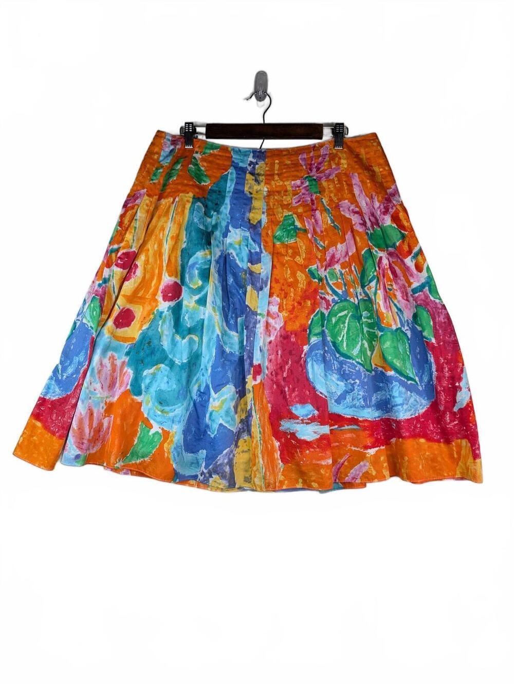 Lauren Ralph Lauren Pintuck Pleats Abstract Floral Print Lined Skirt‎ Size 16W